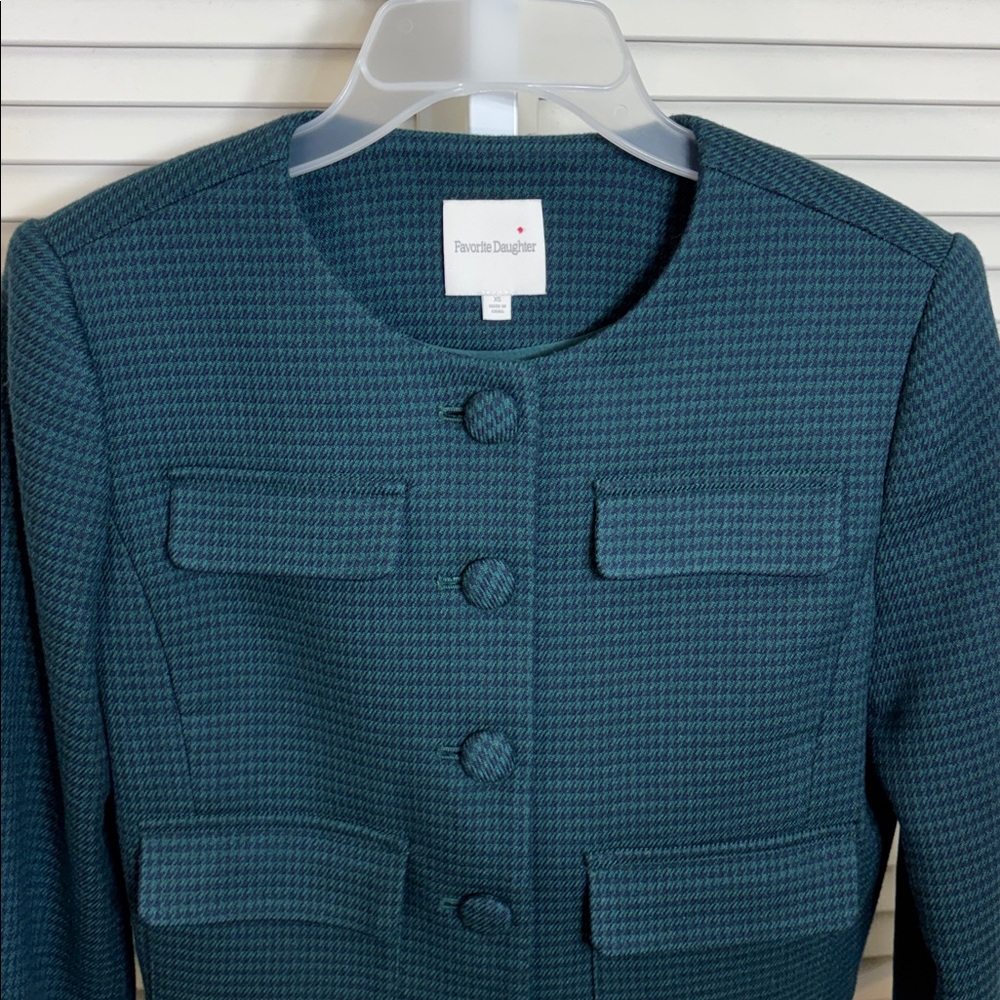 Favorite Daughter Dark Teal Cropped Button Houndstooth Emily Jacket XS - Picture 9 of 16